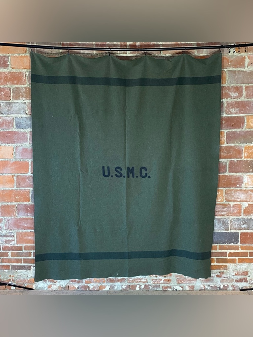 Vintage USMC Military Wool Camp Striped Blanket 66” x 80”
